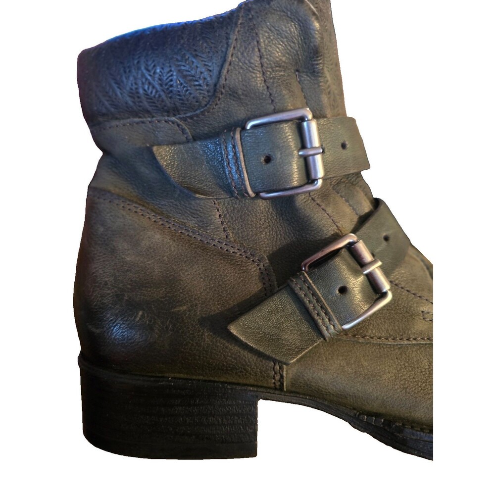 Miz Mooz Womens NILES Leather Buckle Side Zip Ankle Boots EU 40 US 9 Green - Picture 6 of 6